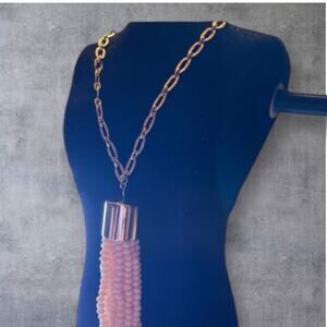 Retro Statement Sugar Fix Goldstone Necklace with Peach Tassel & Bonus Bangles
